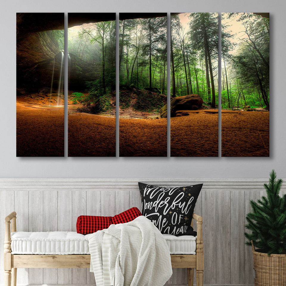 Waterfall Art Forest 5 Piece B Canvas Prints Wall Art, Multi Panels,Large Canvas