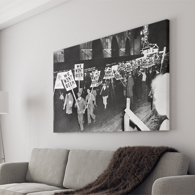 WE WANT BEER Protest Against Prohibition Retro Black and White Poster  Picture HD Canvas Print Famous Artwork Beautiful Home Decor Bedroom Holiday