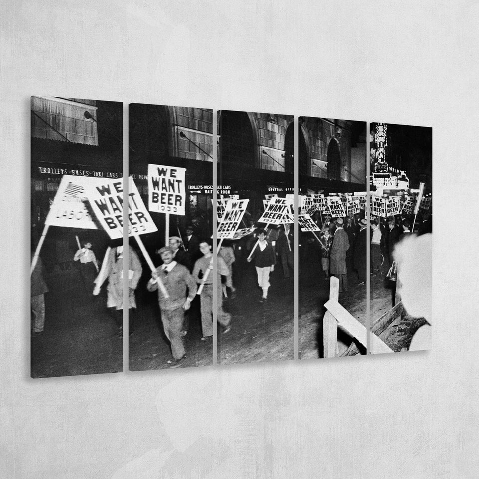 We Want Beer Black And White Print, Prohibition Protest Larger Canvas Art, 5 Piece Canvas Prints Wall Art Decor