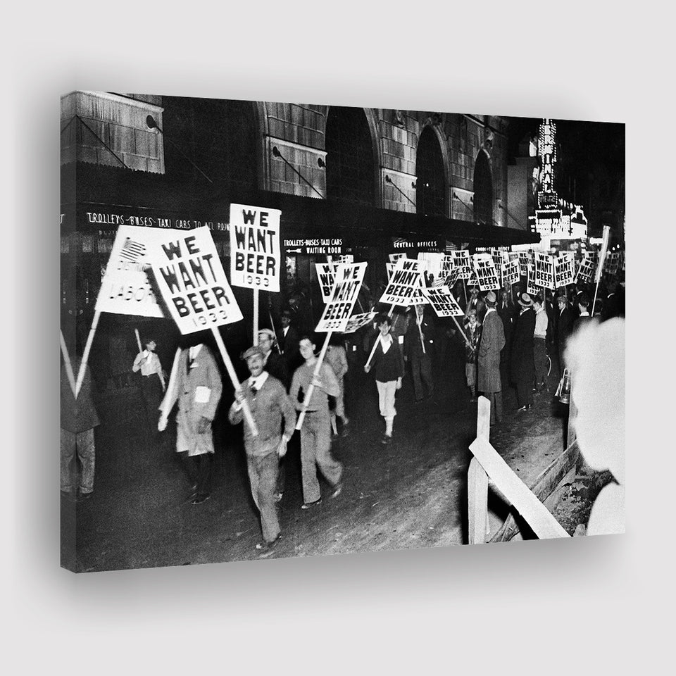 We Want Beer Black And White Print, Prohibition Protest Canvas Prints Wall Art Home Decor