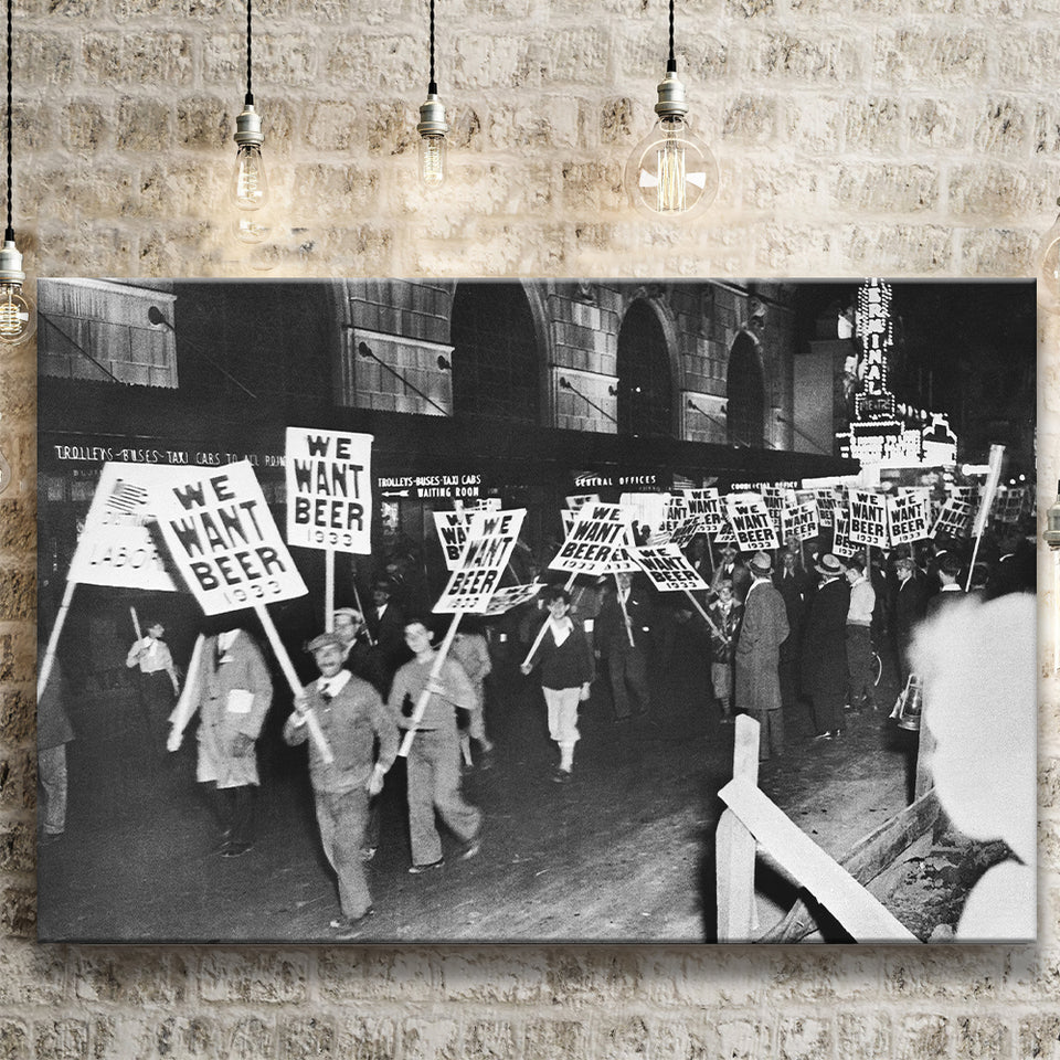 WE WANT BEER Protest Against Prohibition Retro Black and White Poster  Picture HD Canvas Print Famous Artwork Beautiful Home Decor Bedroom Holiday