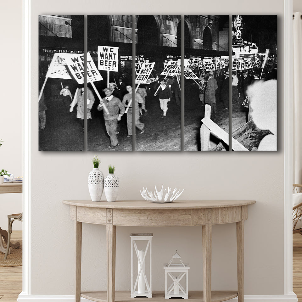 We Want Beer Black And White Print, Prohibition Protest Larger Canvas Art, 5 Piece Canvas Prints Wall Art Decor