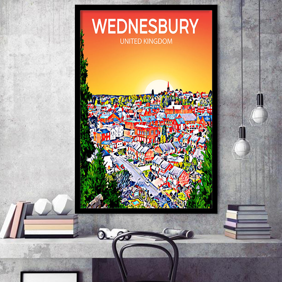 Wednesbury United Kingdom Art Sunset Art Print, City Art Print, Framed Art Print Wall Art Home Decor, Framed Picture