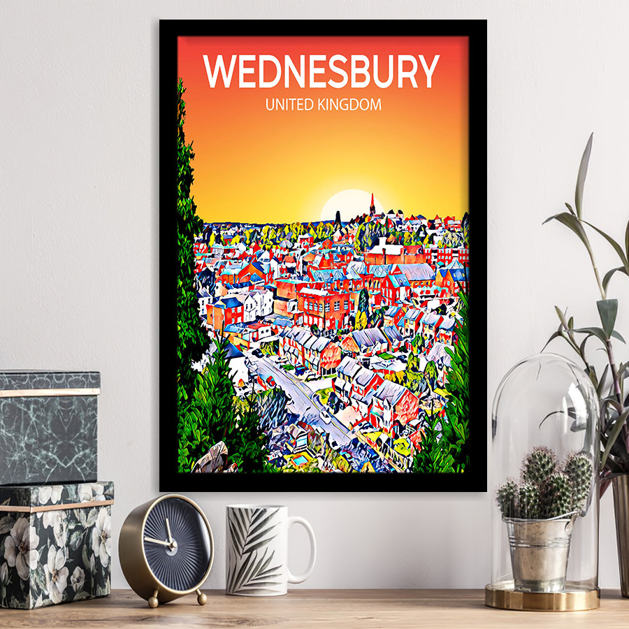 Wednesbury United Kingdom Art Sunset Art Print, City Art Print, Framed Art Print Wall Art Home Decor, Framed Picture