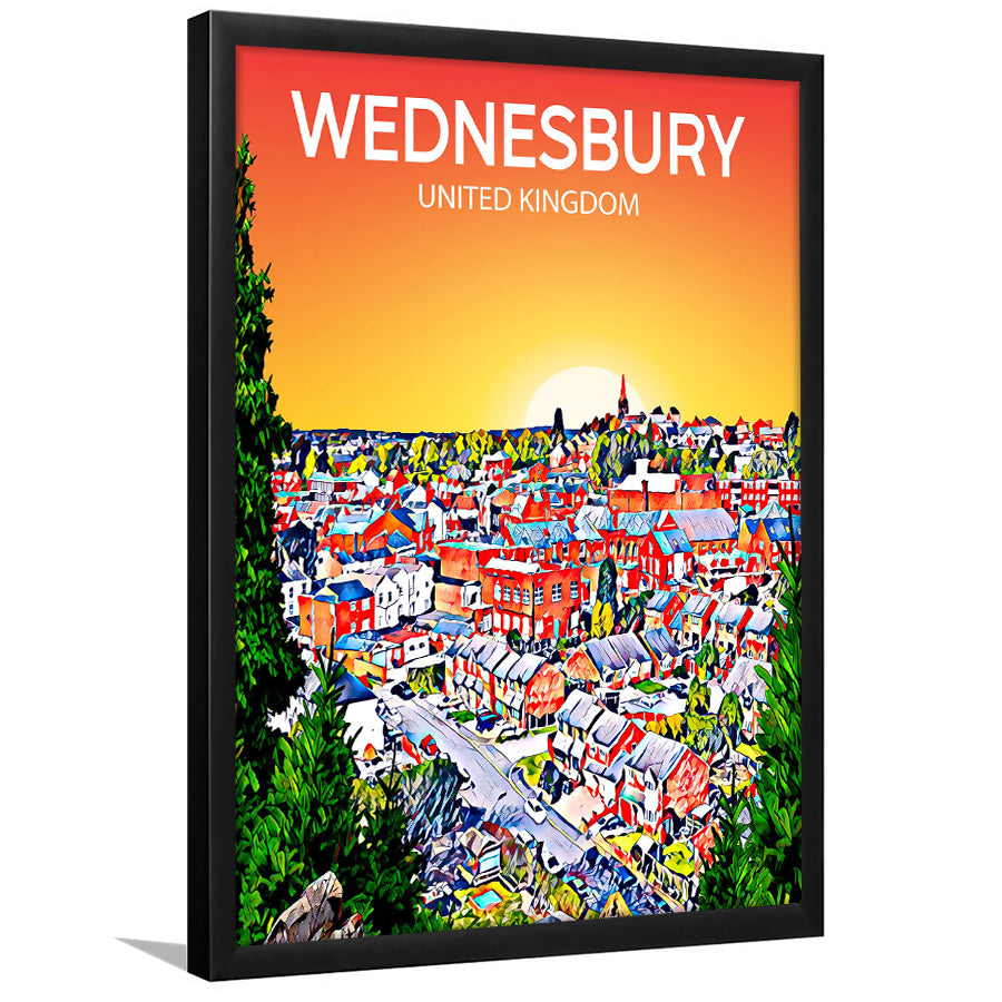 Wednesbury United Kingdom Art Sunset Art Print, City Art Print, Framed Art Print Wall Art Home Decor, Framed Picture