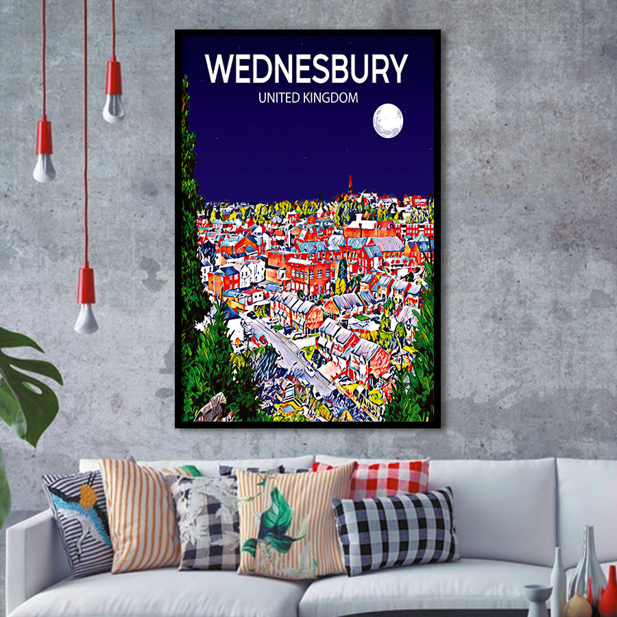 Wednesbury United Kingdom Art Night Art Print, City Art Print, Framed Art Print Wall Art Home Decor, Framed Picture