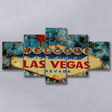 Welcome To Las Vegas 5 Pieces Canvas Prints Wall Art Decor - Painting Canvas, Mixed Canvas, Multi Panels