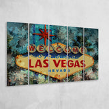 Welcome To Las Vegas 5 Piece B Canvas Prints Wall Art Decor, Multi Panels,Large Canvas, Home Decor