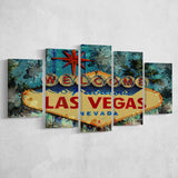Welcome To Las Vegas 5 Pieces Canvas Prints Wall Art Decor - Painting Canvas, Mixed Canvas, Multi Panels