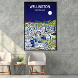 Wellington New Zealand Art Night Art Print, Large Canvas, Framed Canvas Print Wall Art Home Decor, Floating Frame