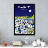 Wellington New Zealand Art Night Art Print, Large Canvas, Framed Canvas Print Wall Art Home Decor, Floating Frame