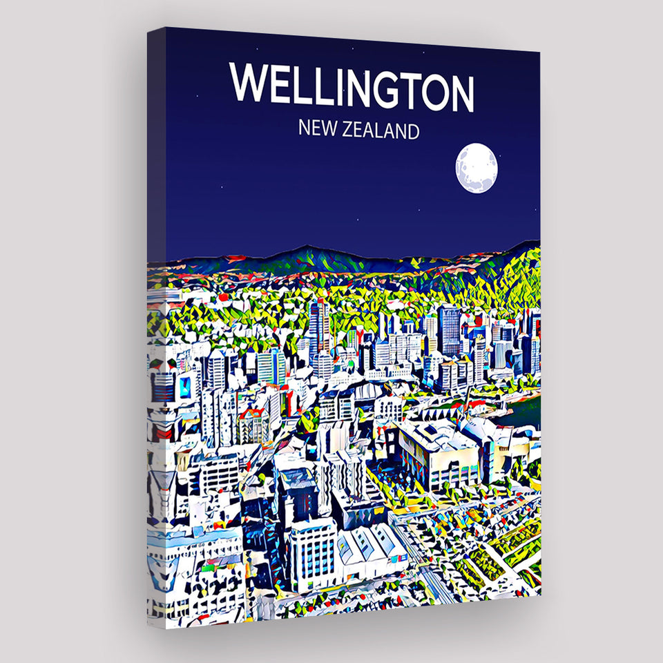 Wellington New Zealand Art Night Art Print ,City Art Print, Large Canvas, Canvas Print Wall Art Home Decor