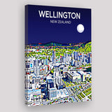 Wellington New Zealand Art Night Art Print ,City Art Print, Large Canvas, Canvas Print Wall Art Home Decor