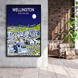 Wellington New Zealand Art Night Art Print, Large Canvas, Framed Canvas Print Wall Art Home Decor, Floating Frame