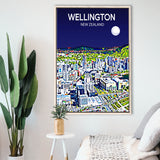 Wellington New Zealand Art Night Art Print, Large Canvas, Framed Canvas Print Wall Art Home Decor, Floating Frame