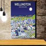 Wellington New Zealand Art Night Art Print ,City Art Print, Large Canvas, Canvas Print Wall Art Home Decor