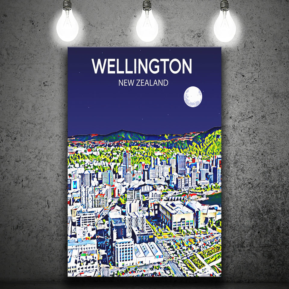 Wellington New Zealand Art Night Art Print ,City Art Print, Large Canvas, Canvas Print Wall Art Home Decor