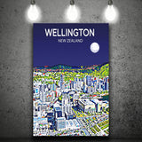 Wellington New Zealand Art Night Art Print ,City Art Print, Large Canvas, Canvas Print Wall Art Home Decor