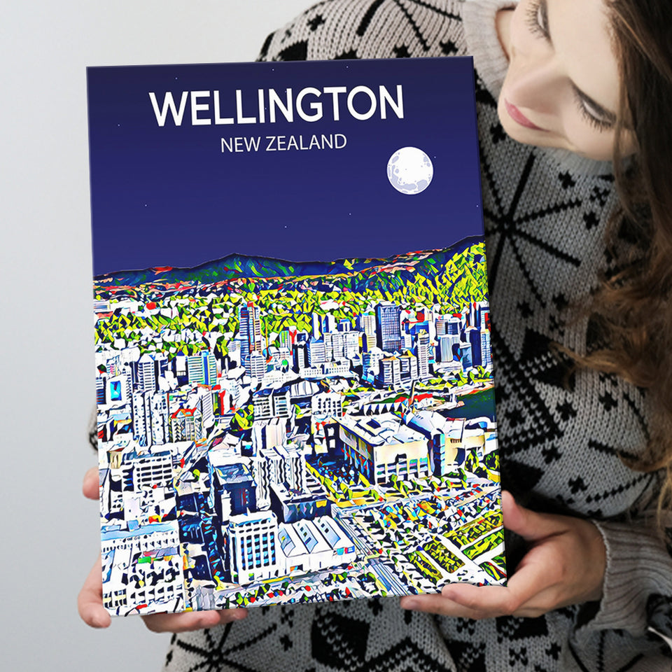 Wellington New Zealand Art Night Art Print ,City Art Print, Large Canvas, Canvas Print Wall Art Home Decor