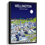Wellington New Zealand Art Night Art Print, Large Canvas, Framed Canvas Print Wall Art Home Decor, Floating Frame