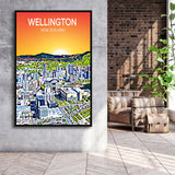 Wellington New Zealand Art, Large Canvas, Framed Canvas Print Wall Art Home Decor, Floating Frame