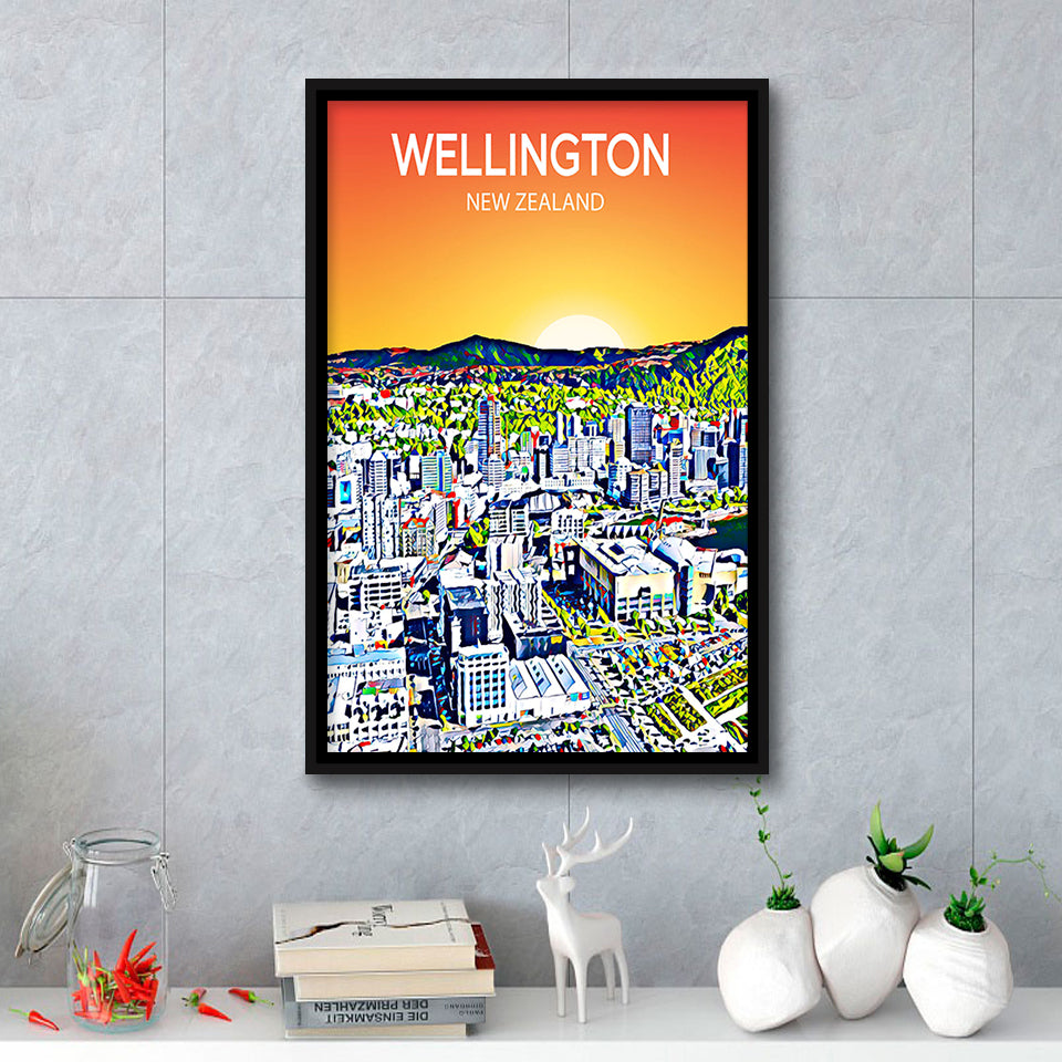 Wellington New Zealand Art, Large Canvas, Framed Canvas Print Wall Art Home Decor, Floating Frame