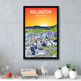 Wellington New Zealand Art, Large Canvas, Framed Canvas Print Wall Art Home Decor, Floating Frame