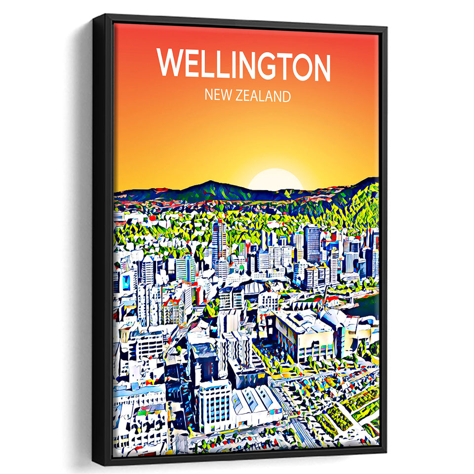 Wellington New Zealand Art, Large Canvas, Framed Canvas Print Wall Art Home Decor, Floating Frame