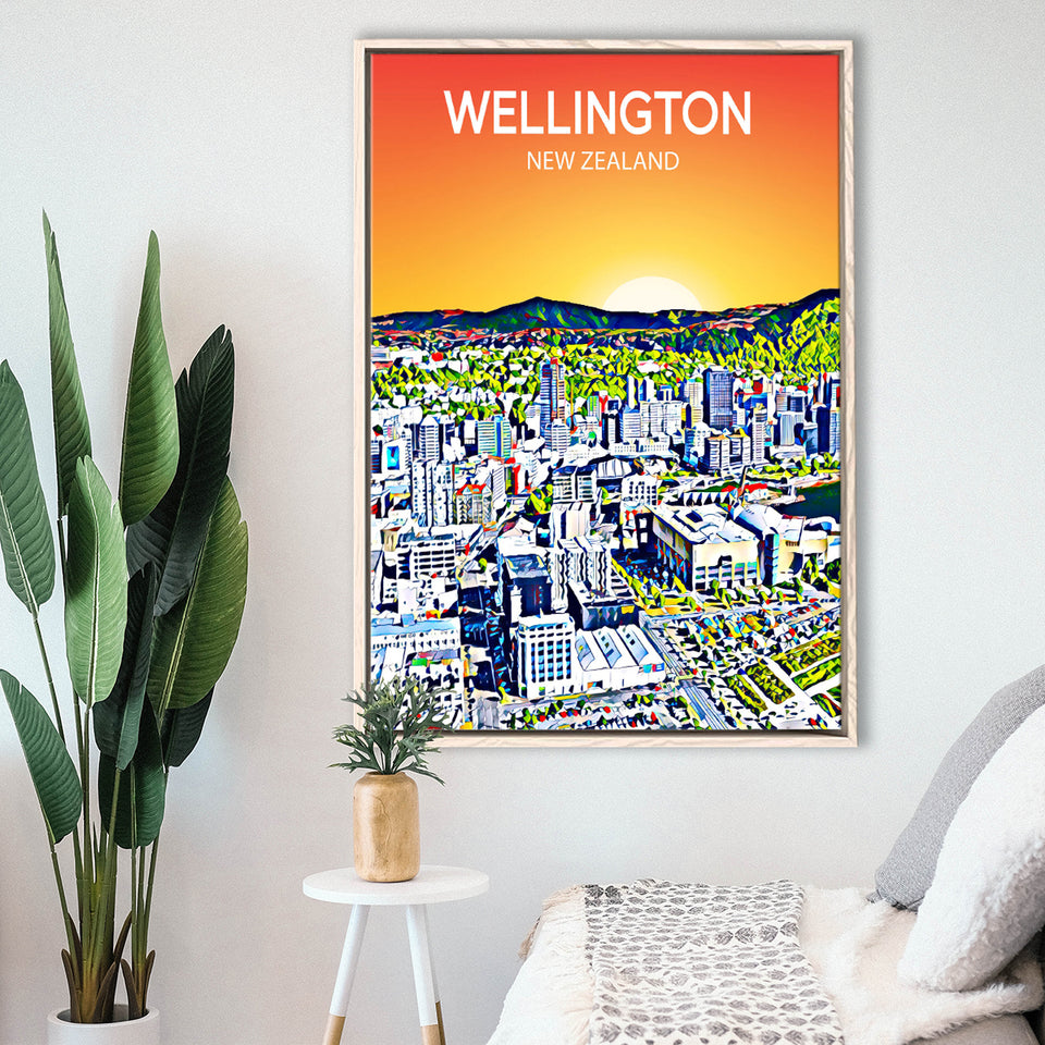 Wellington New Zealand Art, Large Canvas, Framed Canvas Print Wall Art Home Decor, Floating Frame