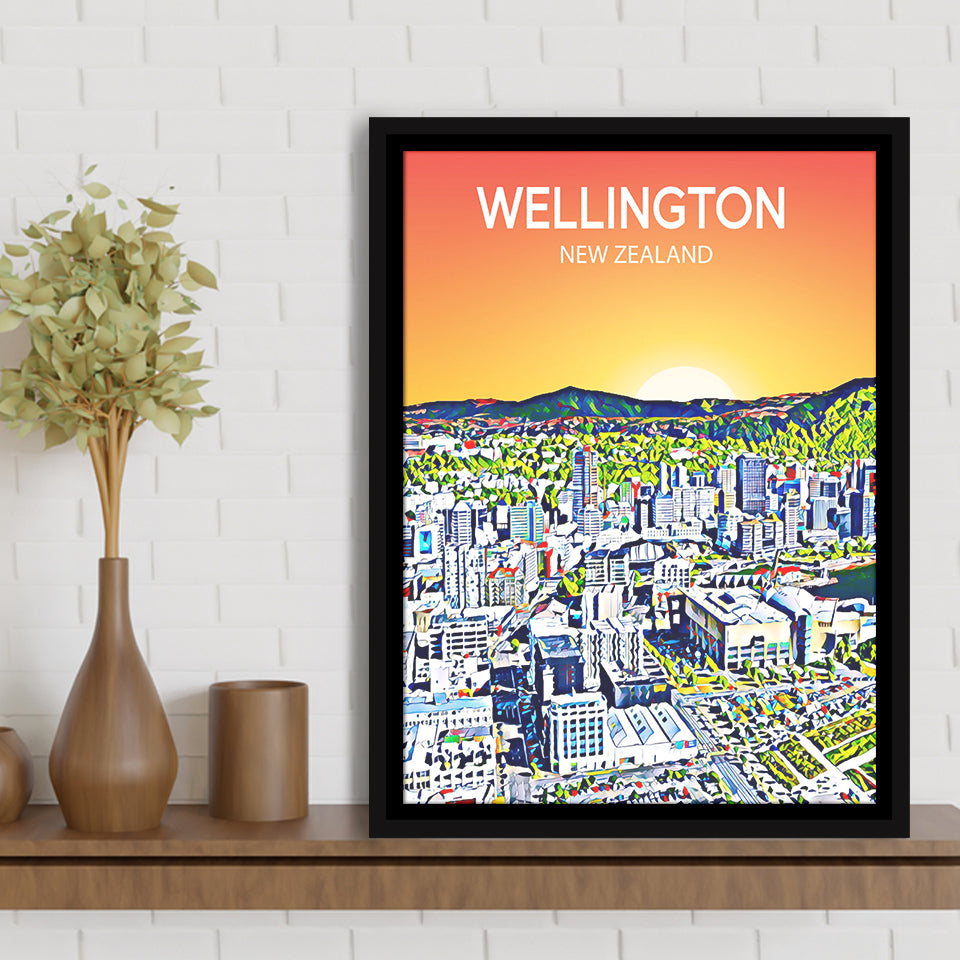 Wellington New Zealand Art, Large Canvas, Framed Canvas Print Wall Art Home Decor, Floating Frame