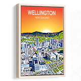 Wellington New Zealand Art, Large Canvas, Framed Canvas Print Wall Art Home Decor, Floating Frame