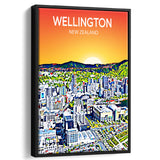 Wellington New Zealand Art, Large Canvas, Framed Canvas Print Wall Art Home Decor, Floating Frame