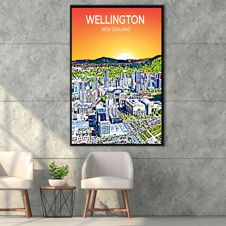 Wellington New Zealand Art, Large Canvas, Framed Canvas Print Wall Art Home Decor, Floating Frame