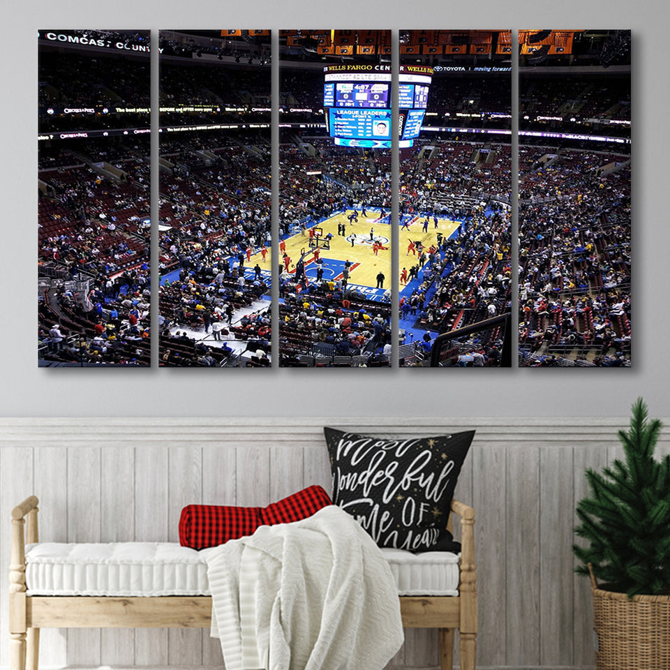 Wells Fargo Center Stadium Canvas Prints Philadelphia 76ers Wall Art,Multi Panels B,Sport Stadium Art Prints, Fan Gift