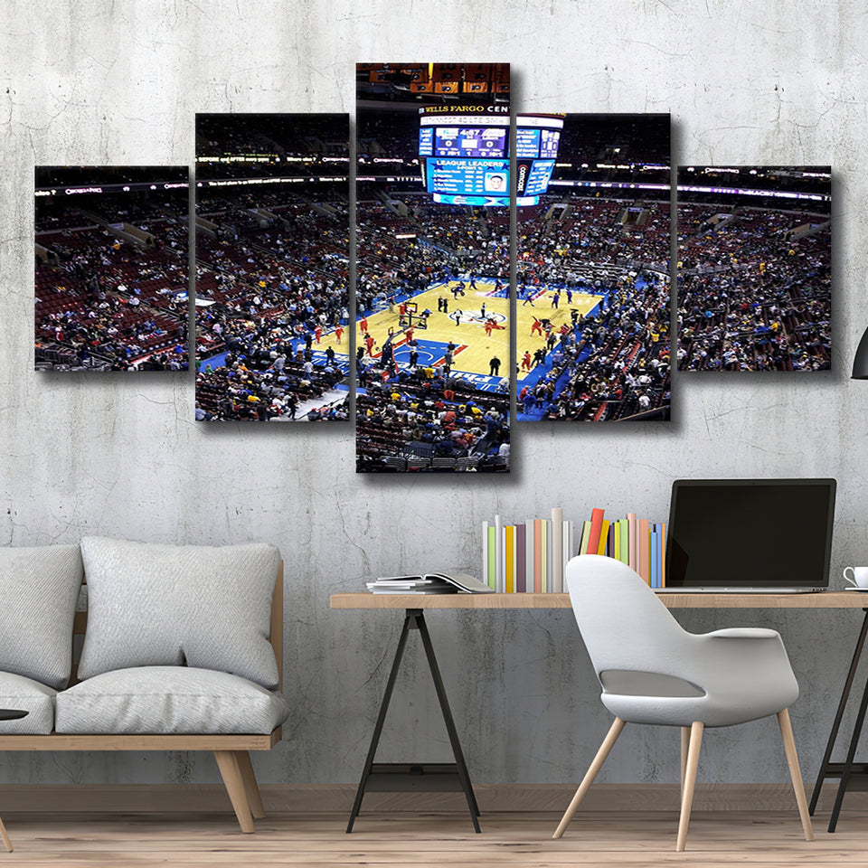 Wells Fargo Center Stadium Canvas Prints Philadelphia 76ers Wall Art,Multi Panels,Sport Stadium Art Prints, Fan Gift