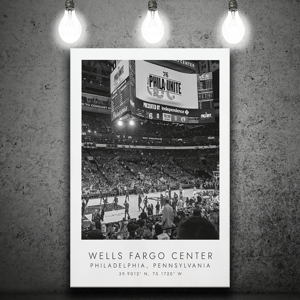 Wells Fargo Center Philadelphia 76Ers Basketball Lovers Black And White Art Canvas Prints Wall Art Home Decor