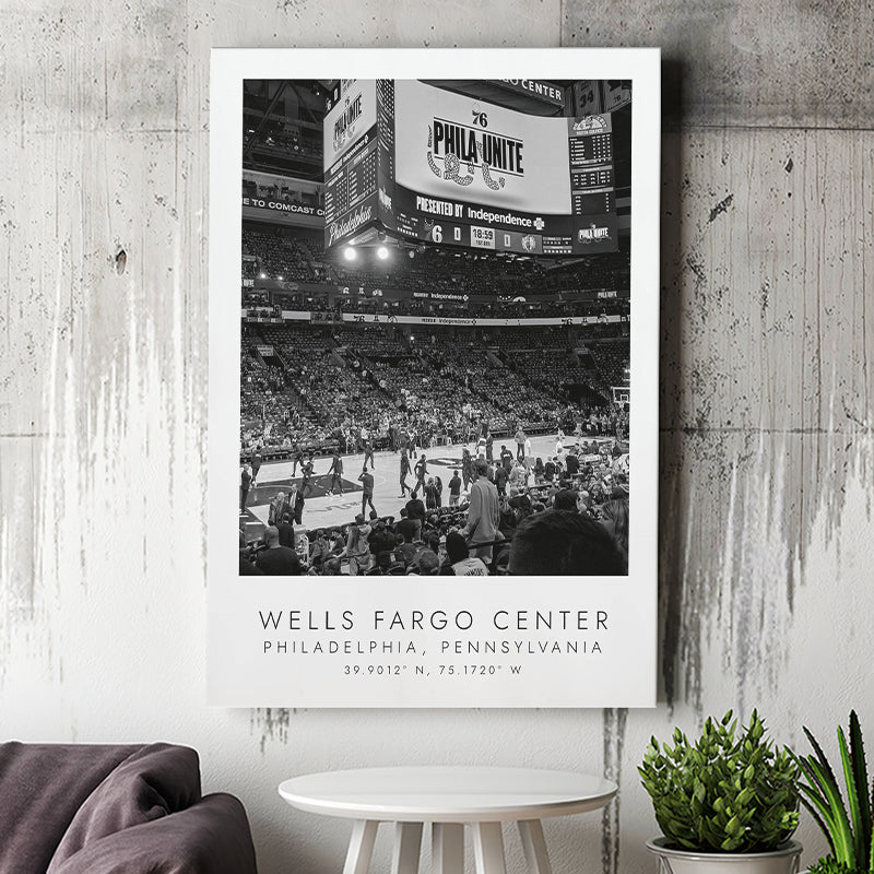 Wells Fargo Center Philadelphia 76Ers Basketball Lovers Black And White Art Canvas Prints Wall Art Home Decor