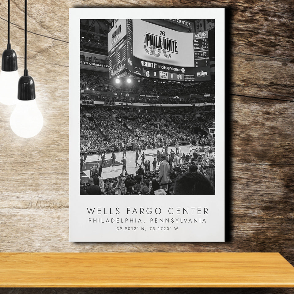 Wells Fargo Center Philadelphia 76Ers Basketball Lovers Black And White Art Canvas Prints Wall Art Home Decor