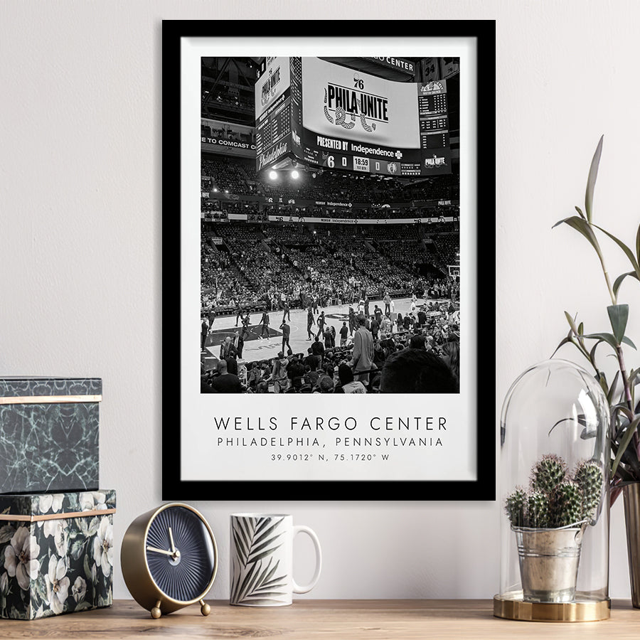 Wells Fargo Center Philadelphia 76Ers Basketball Lovers Black And White Art Framed Art Prints Wall Art Decor, Framed Picture
