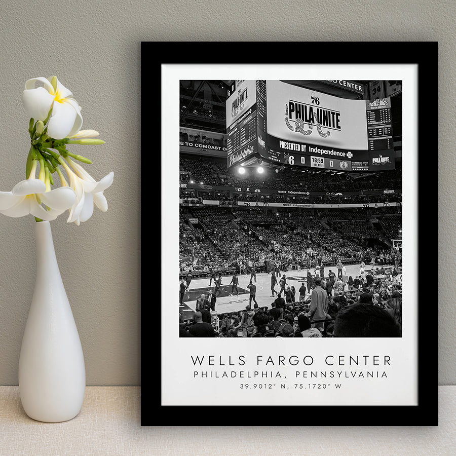 Wells Fargo Center Philadelphia 76Ers Basketball Lovers Black And White Art Framed Art Prints Wall Art Decor, Framed Picture