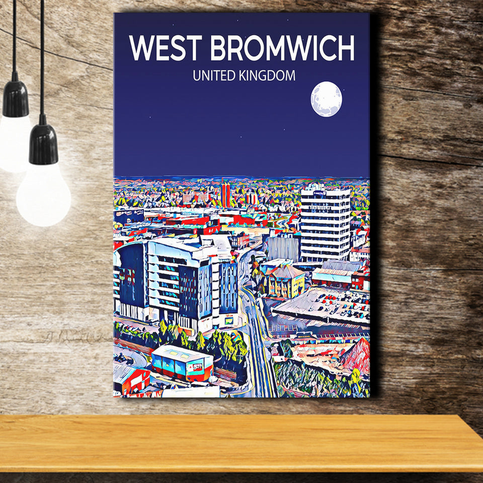 West Bromwich United Kingdom Art Night Art Print ,City Art Print, Large Canvas, Canvas Print Wall Art Home Decor