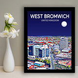 West Bromwich United Kingdom Art Night Art Print, City Art Print, Framed Art Print Wall Art Home Decor, Framed Picture