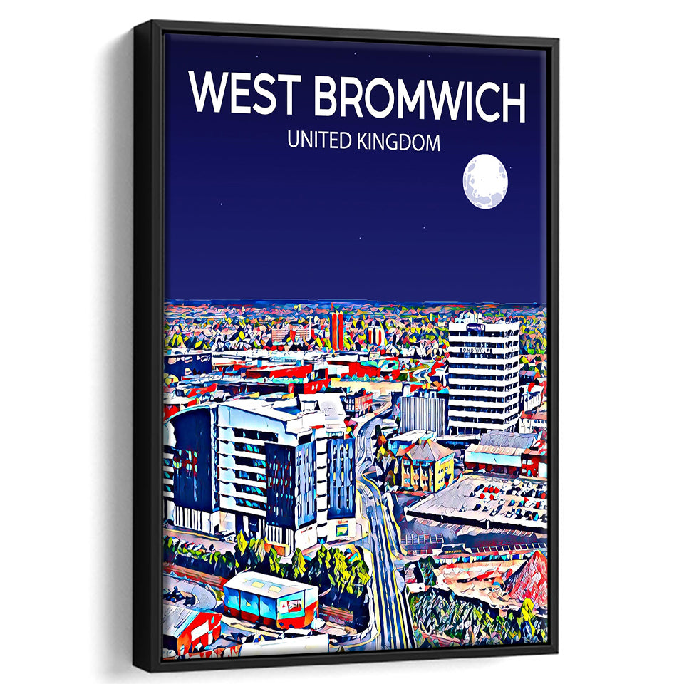 West Bromwich United Kingdom Art Night Art Print, Large Canvas, Framed Canvas Print Wall Art Home Decor, Floating Frame