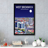 West Bromwich United Kingdom Art Night Art Print, Large Canvas, Framed Canvas Print Wall Art Home Decor, Floating Frame