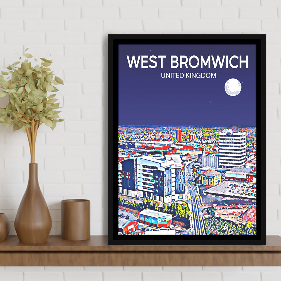 West Bromwich United Kingdom Art Night Art Print, Large Canvas, Framed Canvas Print Wall Art Home Decor, Floating Frame