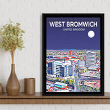 West Bromwich United Kingdom Art Night Art Print, Large Canvas, Framed Canvas Print Wall Art Home Decor, Floating Frame