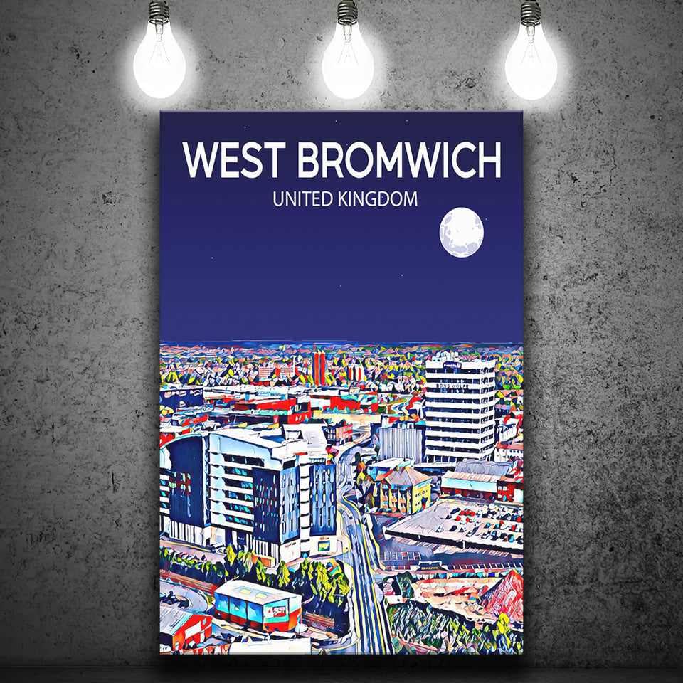 West Bromwich United Kingdom Art Night Art Print ,City Art Print, Large Canvas, Canvas Print Wall Art Home Decor