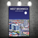 West Bromwich United Kingdom Art Night Art Print ,City Art Print, Large Canvas, Canvas Print Wall Art Home Decor