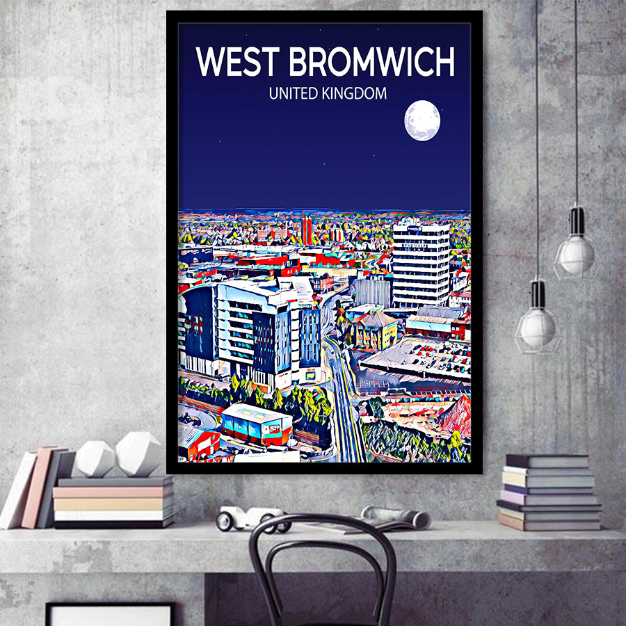 West Bromwich United Kingdom Art Night Art Print, City Art Print, Framed Art Print Wall Art Home Decor, Framed Picture