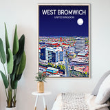 West Bromwich United Kingdom Art Night Art Print, Large Canvas, Framed Canvas Print Wall Art Home Decor, Floating Frame
